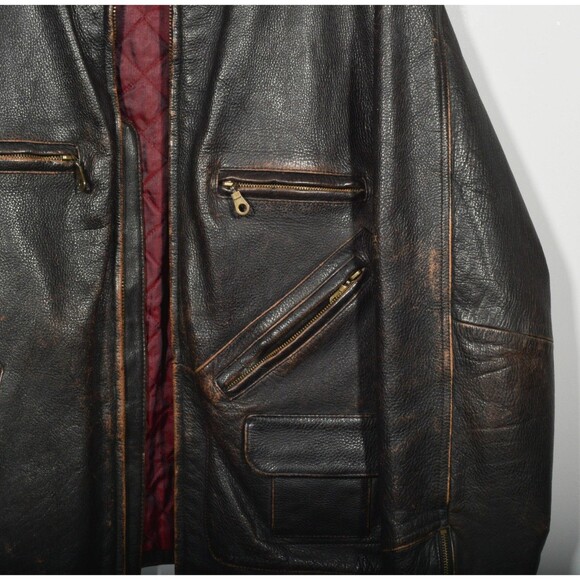 Vintage Structure Heavy Brown Leather Zip Up Car Driving Coat Jacket Sz XL - Picture 4 of 8